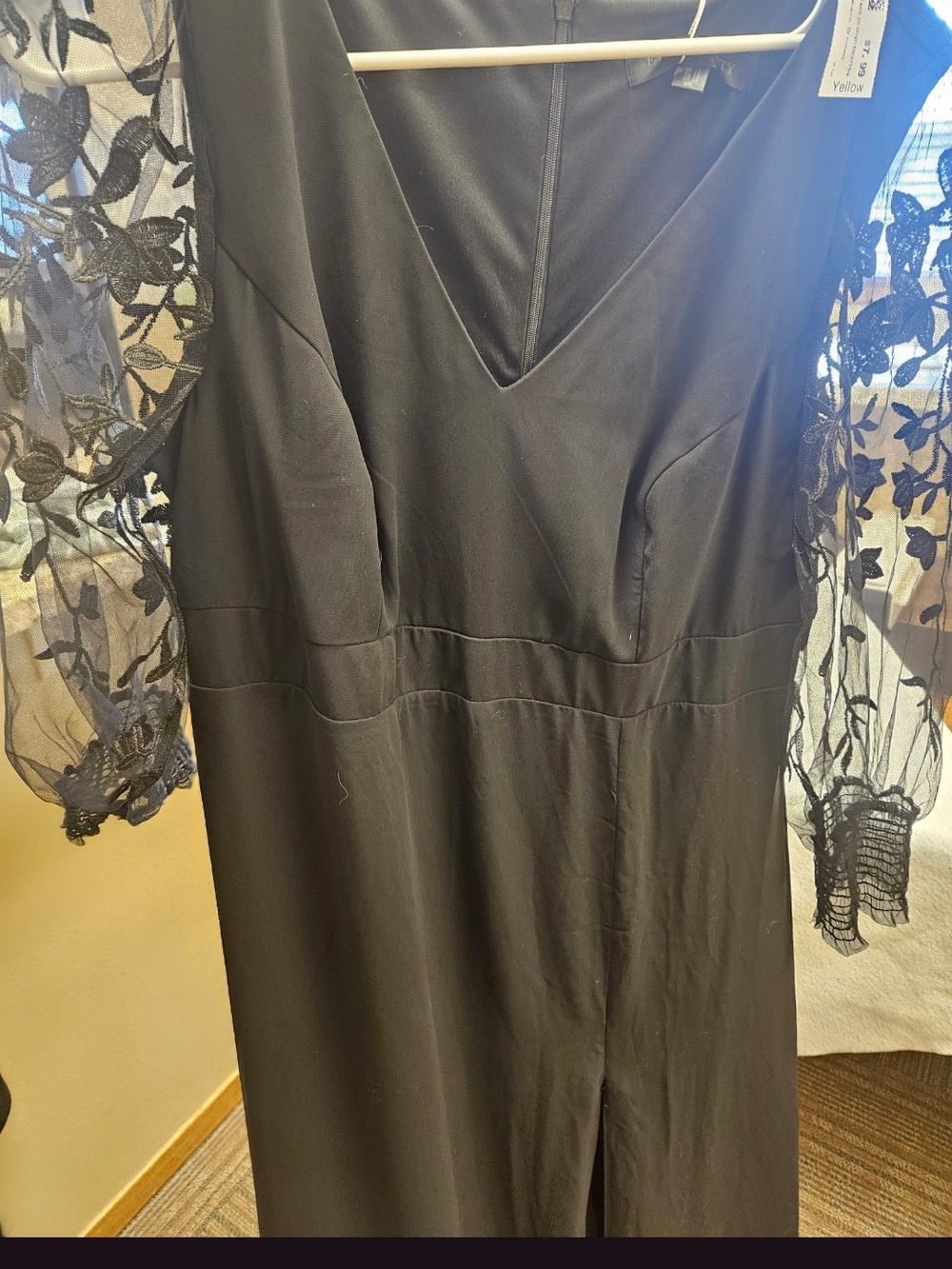 Ever Pretty Black Midi Dress with Sheer Lace Sleeves